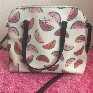 Kate Spade Cream and Black Satchel with Playful Watermelon Print